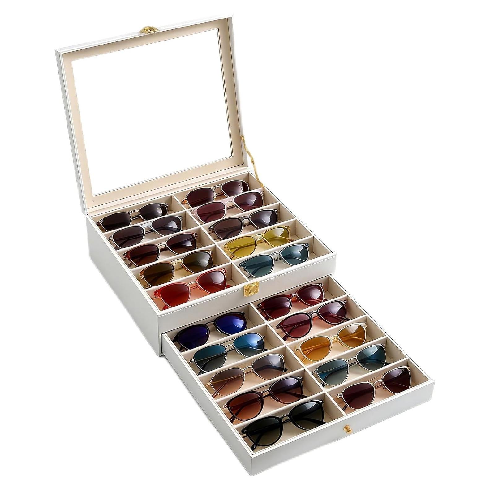 Organizador de Gafas de Sol Luckybell 20 Compartimentos Cuero PU