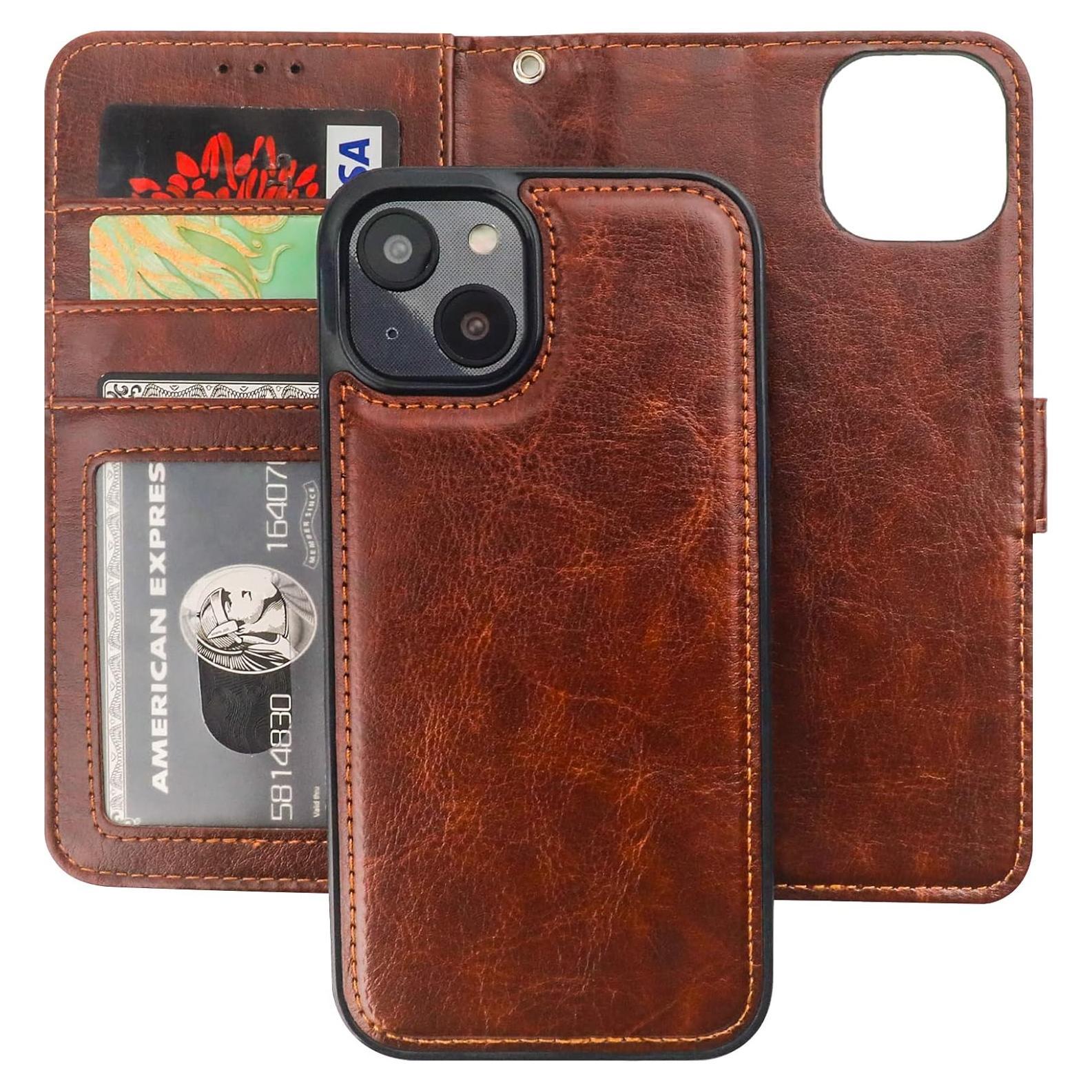 Funda Cartera Desmontable Bocasal para iPhone 14 Marrón 6.1"