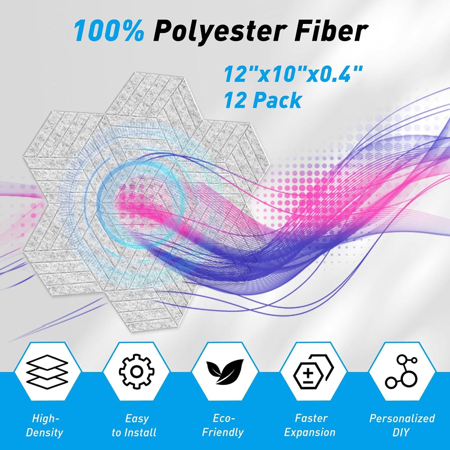 Paneles Acústicos Hexagonales Podazz 12 Piezas 30.48x25.4 cm