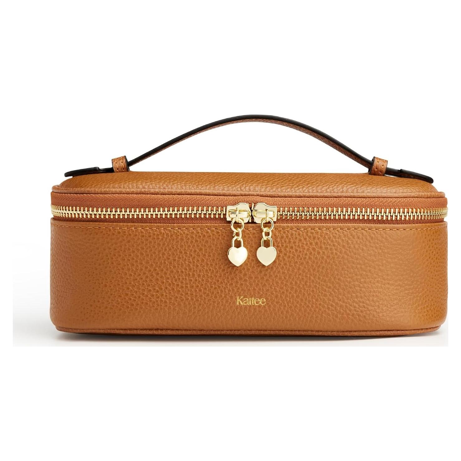 Bolsa de Maquillaje Kattee de Cuero Genuino para Mujeres - Marrón