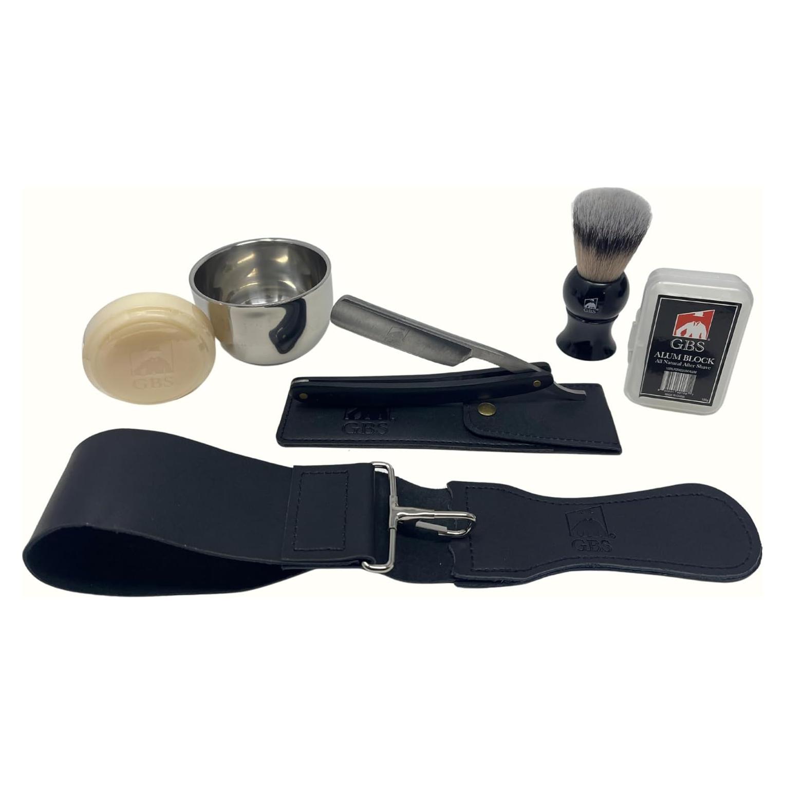 Kit de Afeitado Húmedo G.B.S - Maquinilla Acero Inoxidable y Brocha