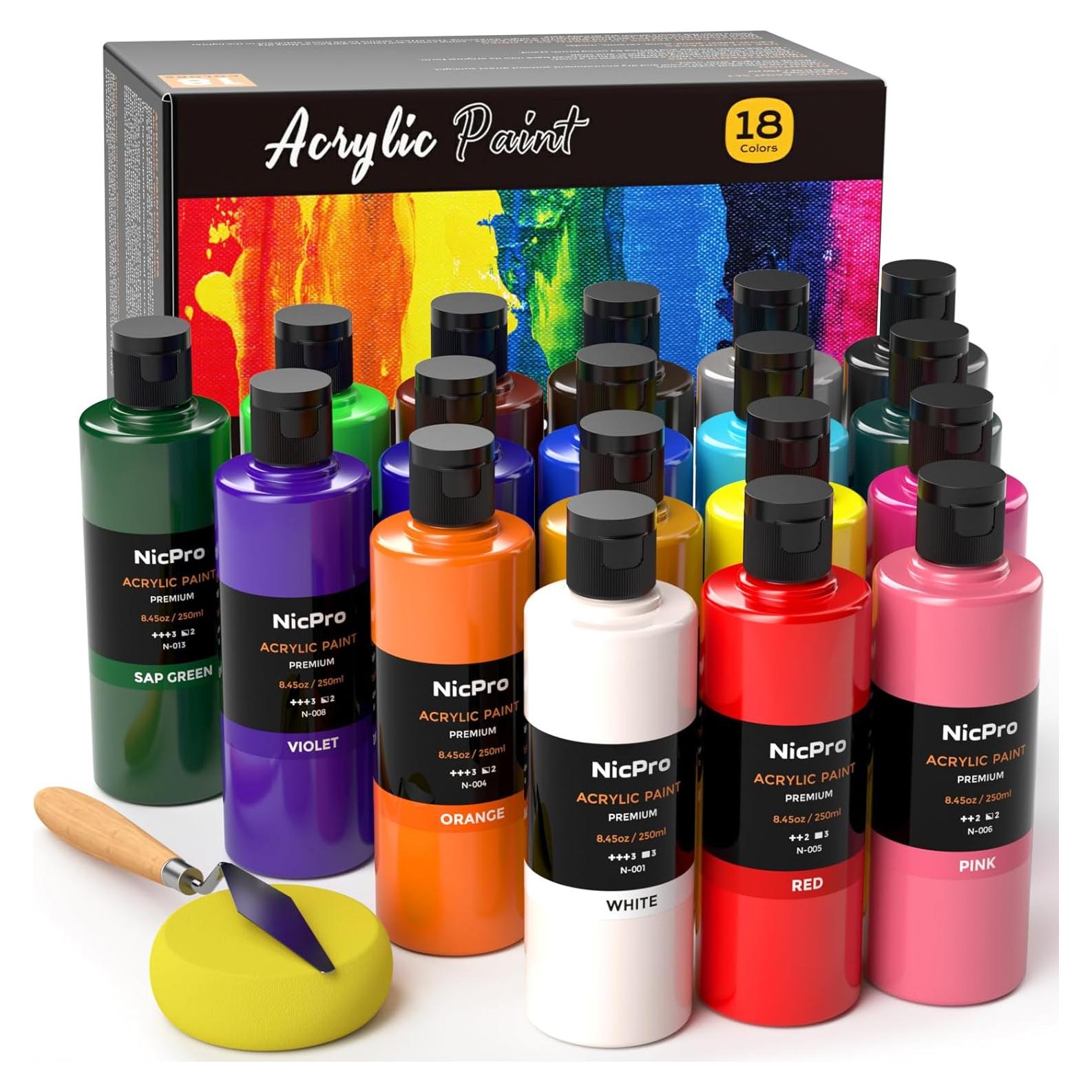 Set de Pintura Acrílica Nicpro 18 Colores 250ml No Tóxicos