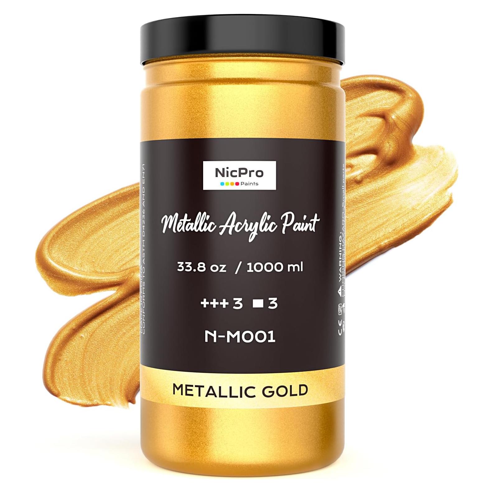 Pintura Acrílica Metálica Dorada Nicpro 1000ml Secado Rápido