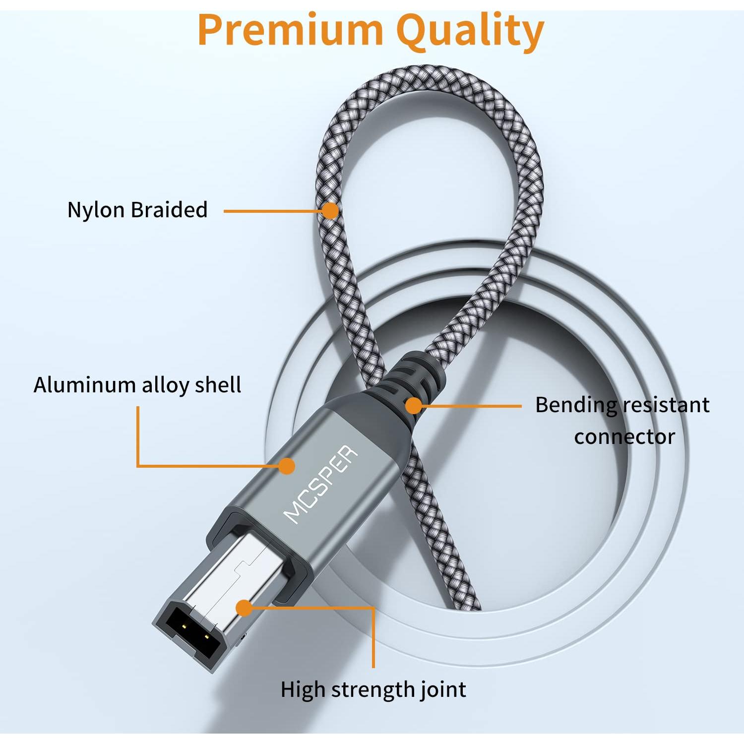 Paquete de 2 Cables USB 2.0 A a B 1.52m MCSPER para Impresora