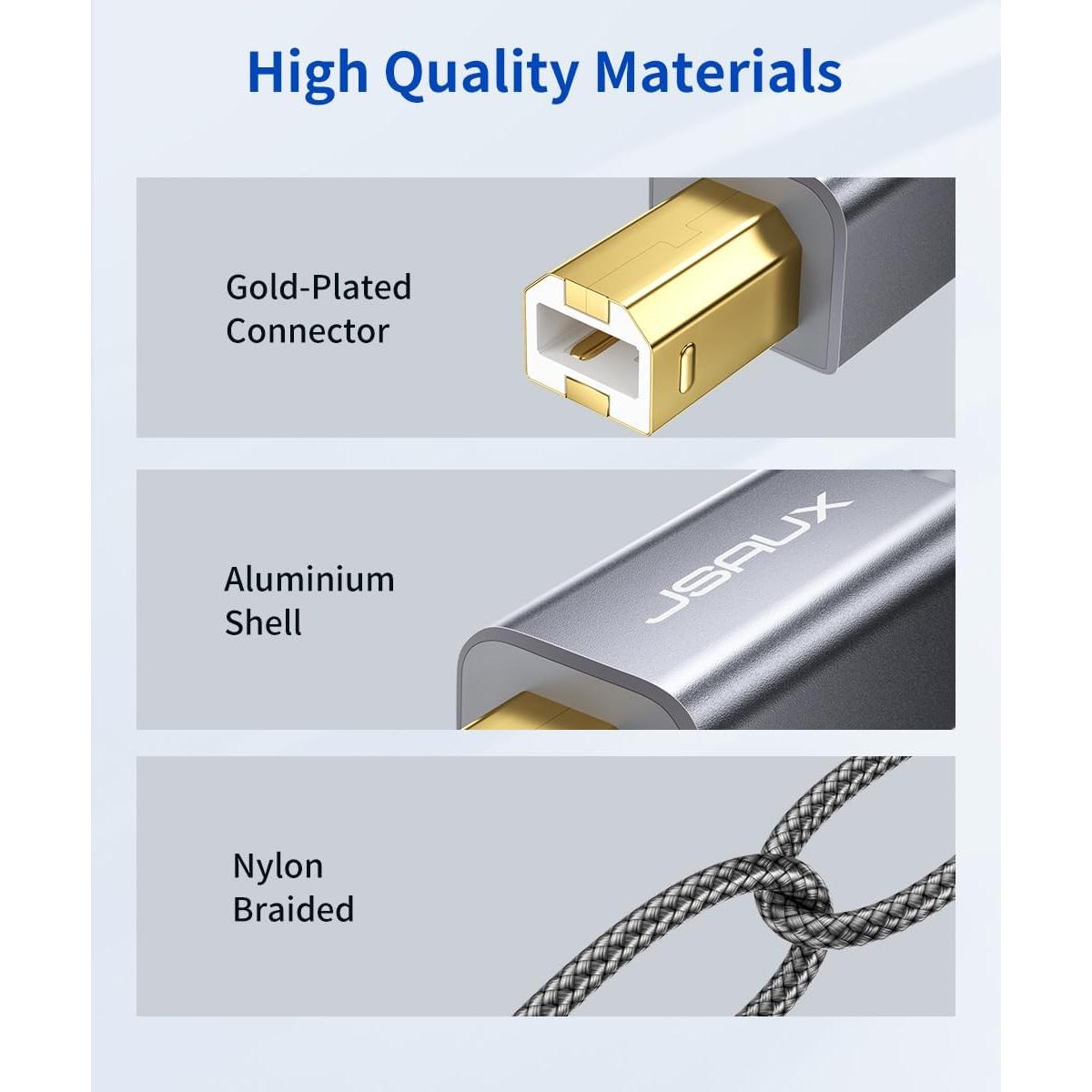 Cable USB 2.0 JSAUX Tipo A Macho a B Macho 2.01m Gris