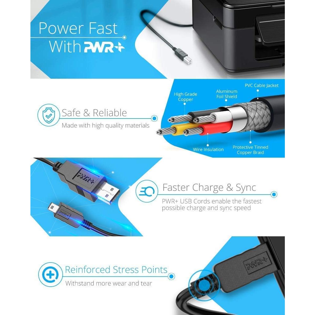 Cable USB 2.0 PWR+ Tipo A a B 12 Pies (3.66m) para Impresoras