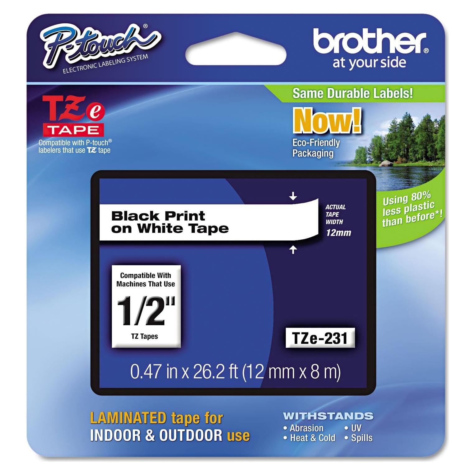 Cinta de Etiquetado Laminada Brother TZE231 1.27 cm Negro/Blanco
