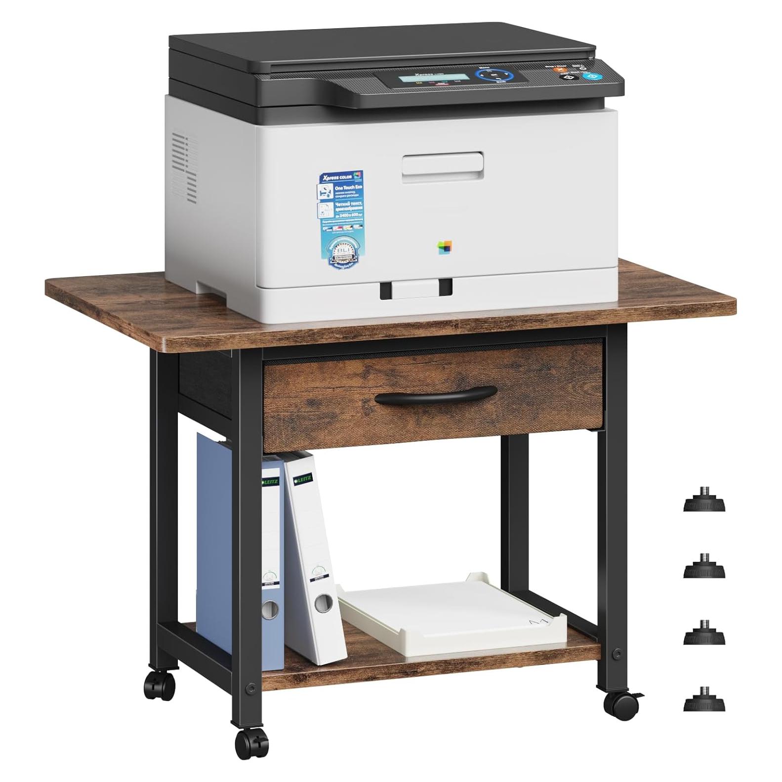 Soporte de Impresora Grande YAOHUOO 2 Niveles con Cajón Marrón