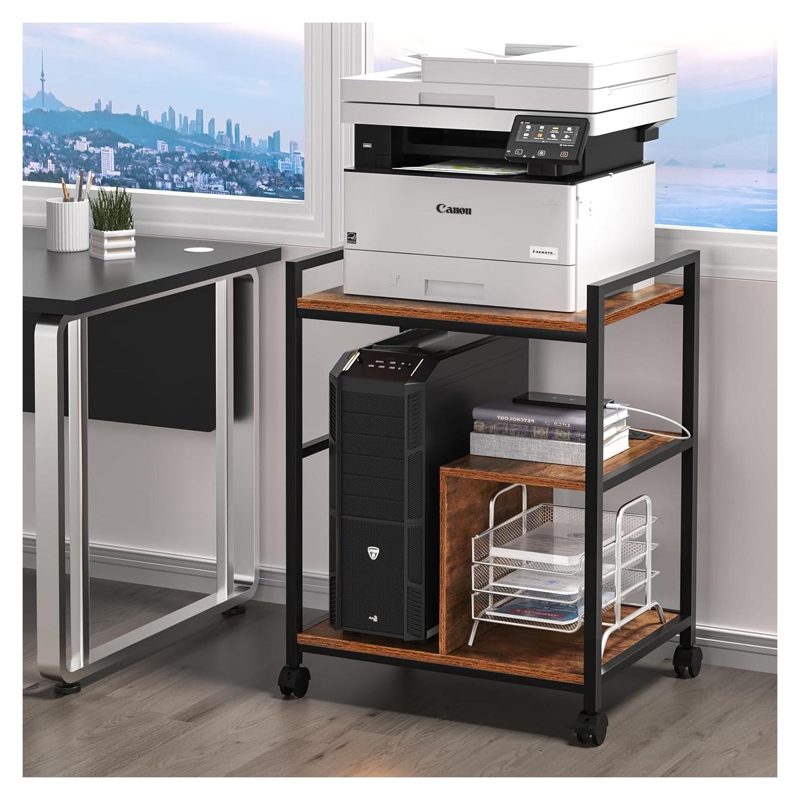 Soporte para Impresora Lerliuo Marrón con Estación de Carga 3 Niveles