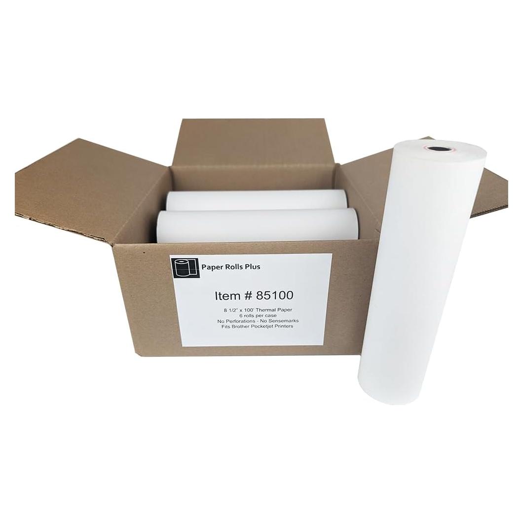 Papel Térmico Brother 8.5" x 100' - 6 Rollos - Compatible PocketJet