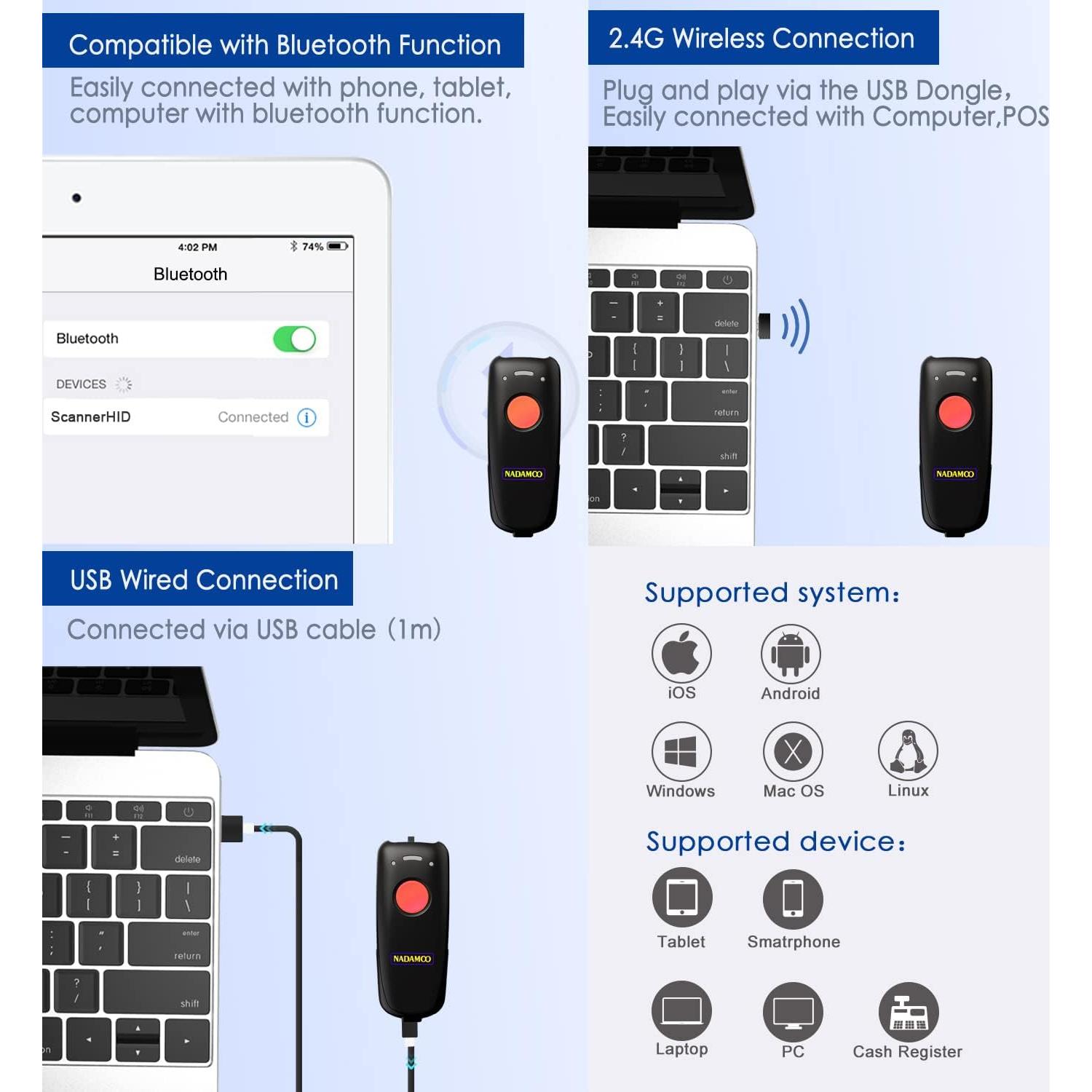 Escáner de Código de Barras Inalámbrico NADAMOO Naranja 3-en-1