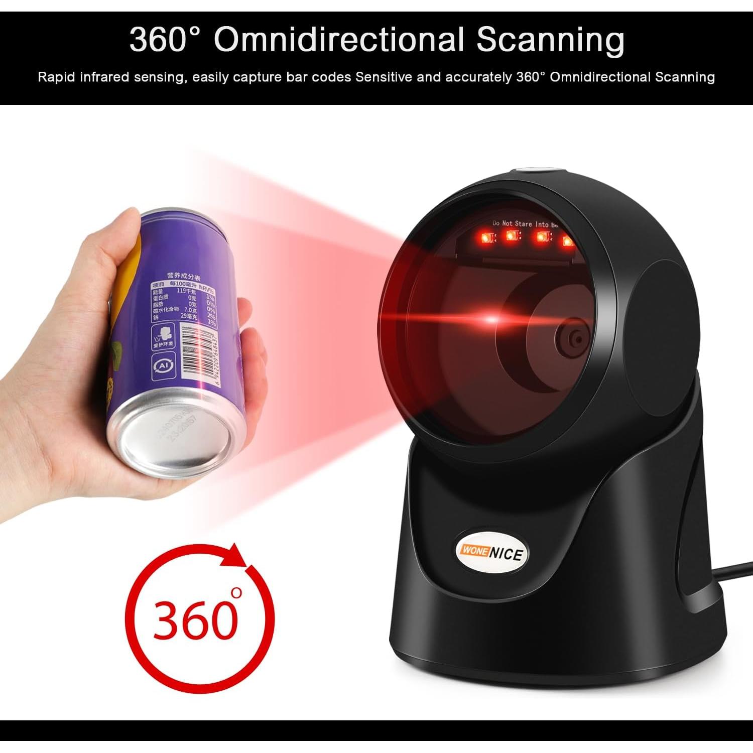 Escáner de Código de Barras WoneNice USB 1D 2D Manos Libres