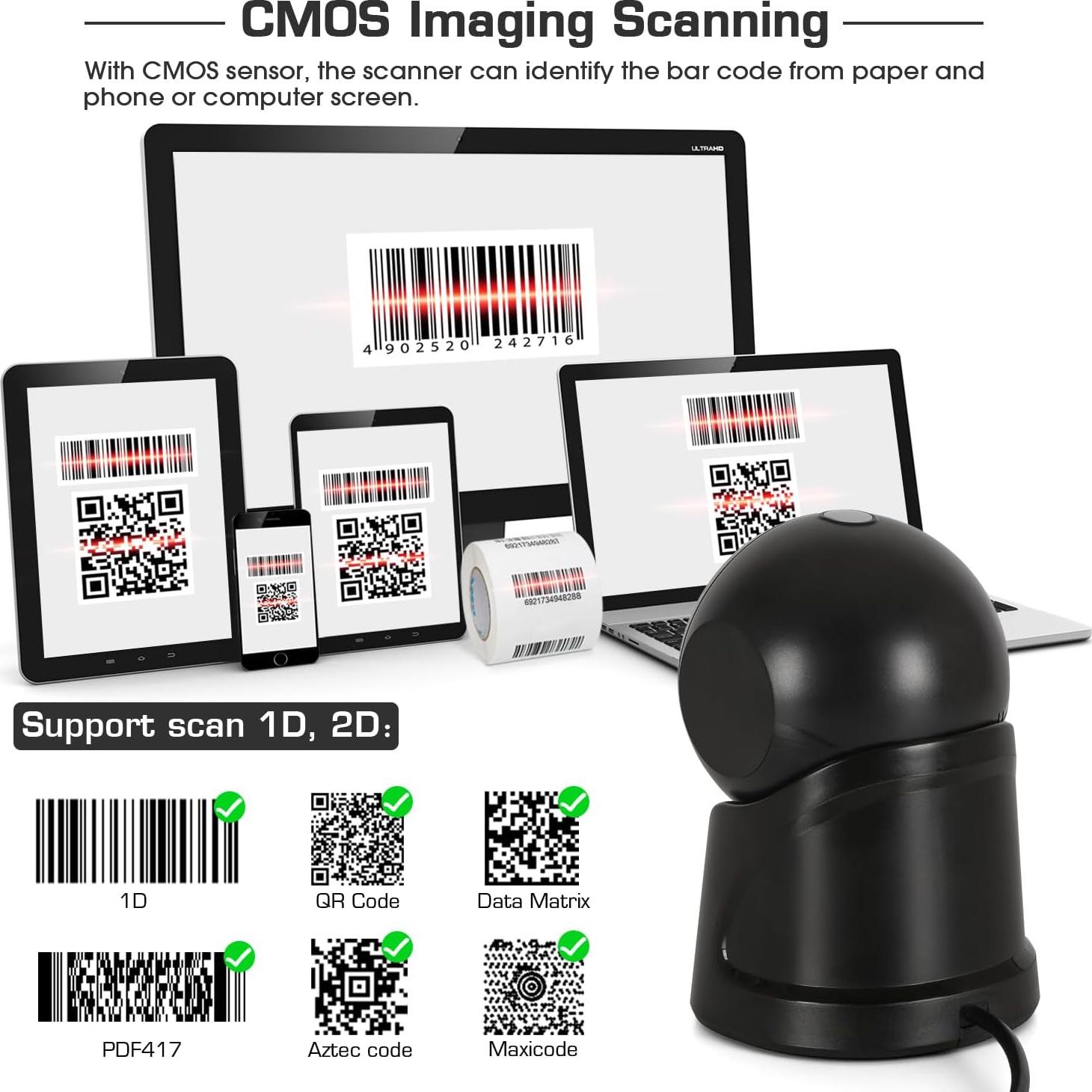 Escáner de Código de Barras WoneNice USB 1D 2D Manos Libres