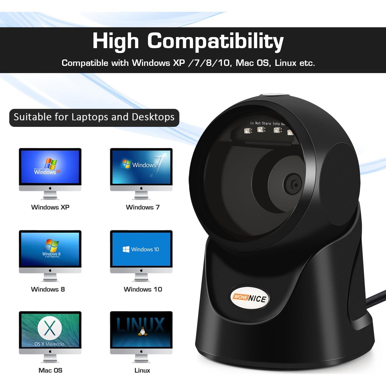 Escáner de Código de Barras WoneNice USB 1D 2D Manos Libres