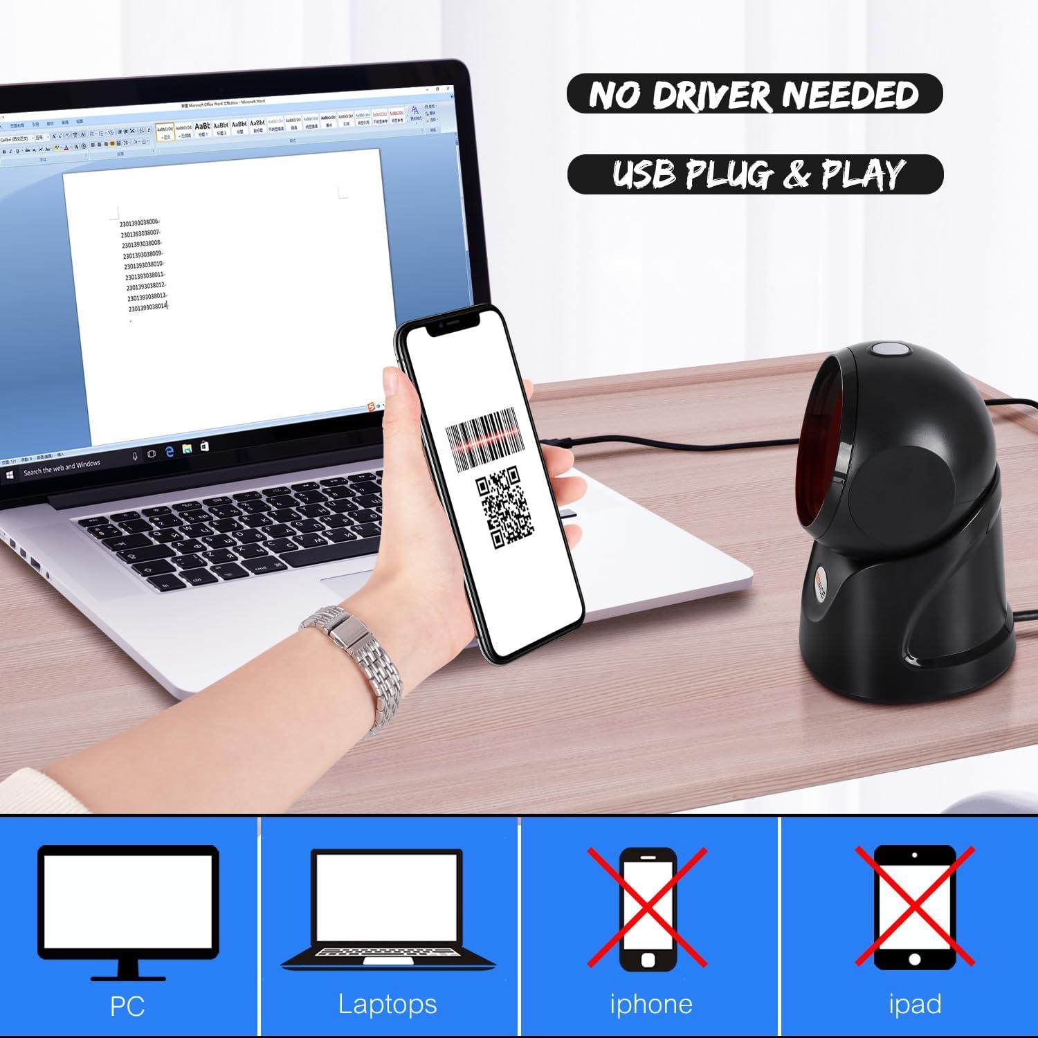 Escáner de Código de Barras WoneNice USB 1D 2D Manos Libres