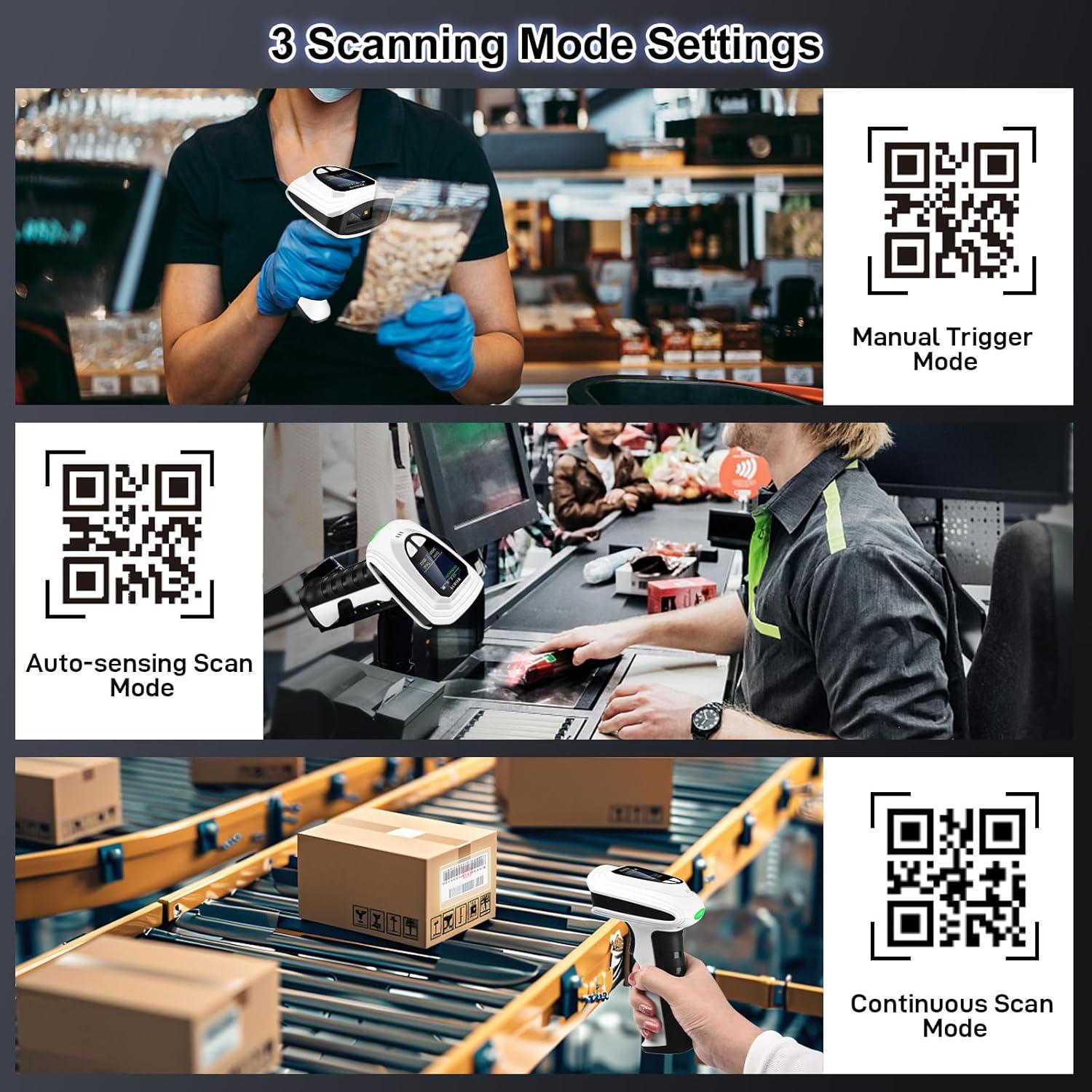 Escáner de Códigos de Barras KUIIYER Bluetooth 2D con Pantalla LCD