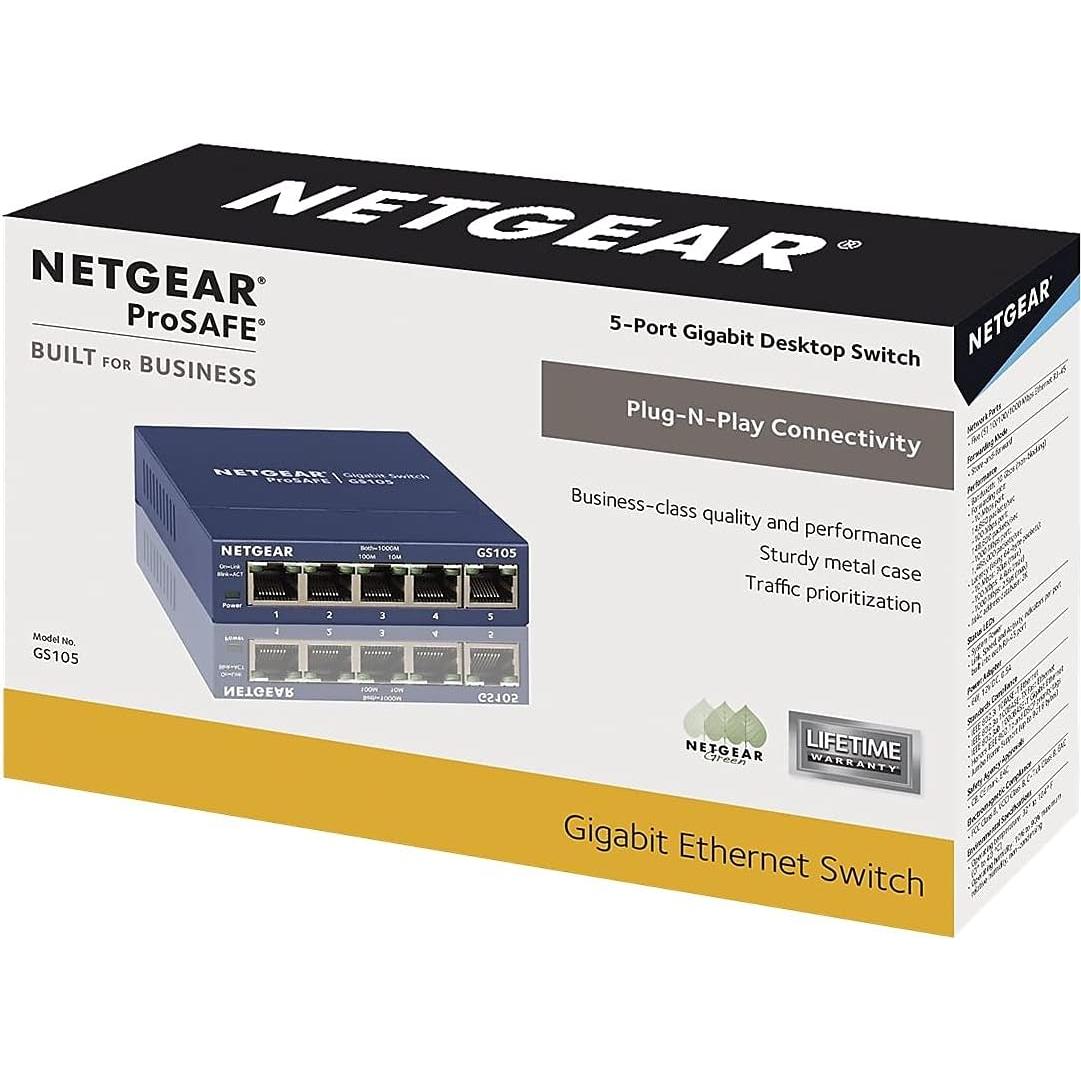 Switch Ethernet Gigabit 5 Puertos NETGEAR GS105 - No Gestionado