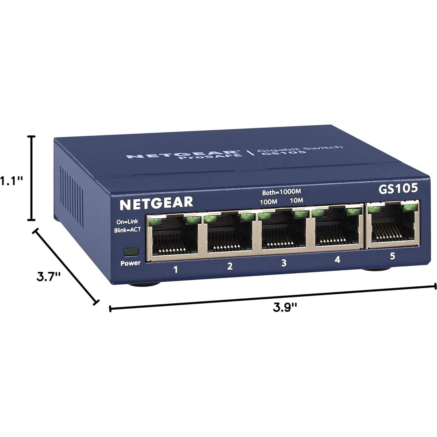 Switch Ethernet Gigabit 5 Puertos NETGEAR GS105 - No Gestionado