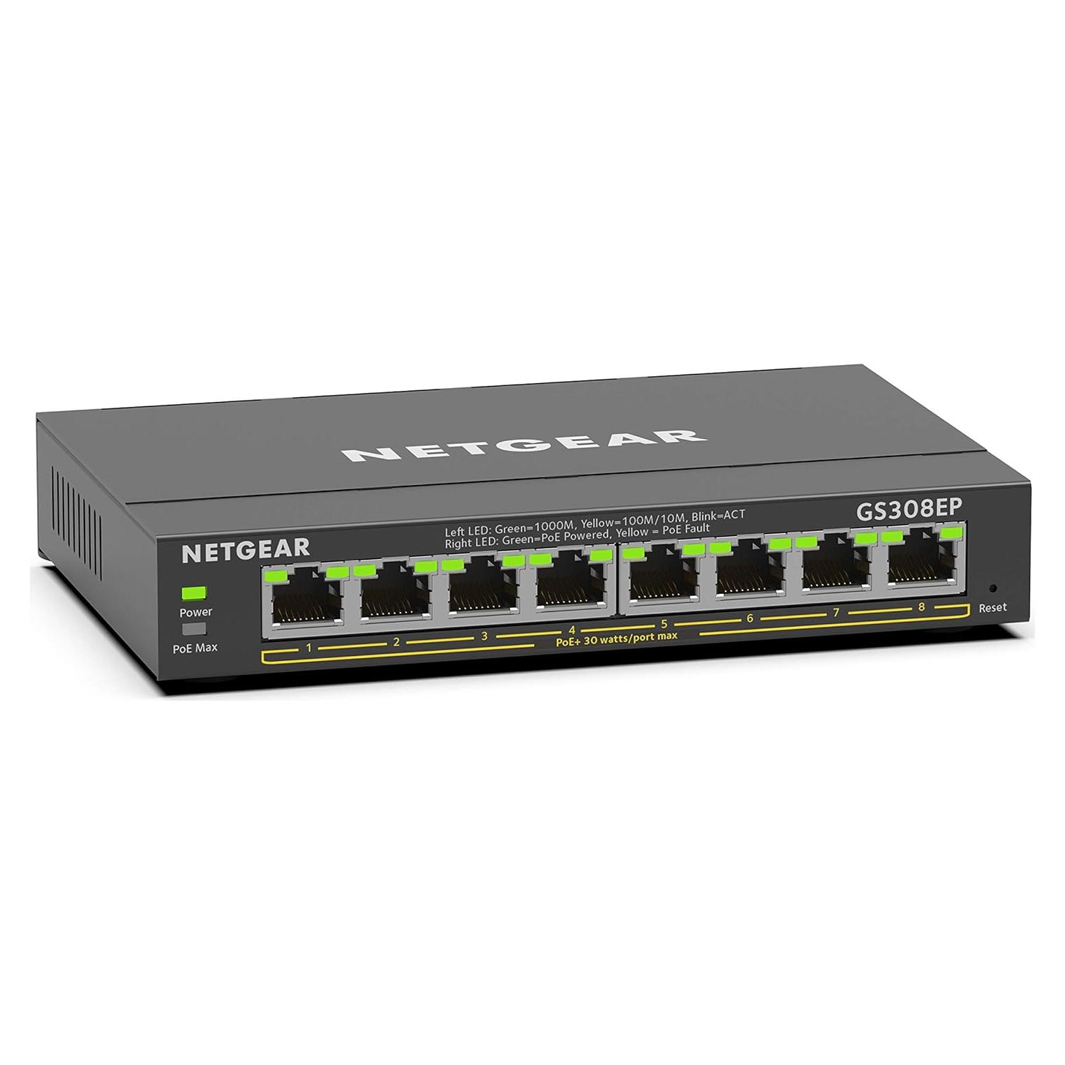 Interruptor Ethernet Gigabit PoE+ NETGEAR GS308EP 8 Puertos 62W