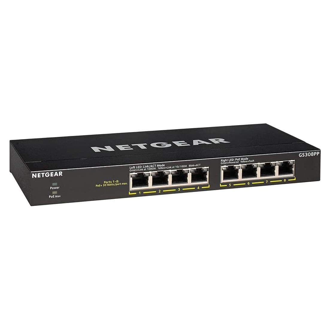 Switch Ethernet Gigabit NETGEAR GS308PP 8 Puertos PoE+ 83W
