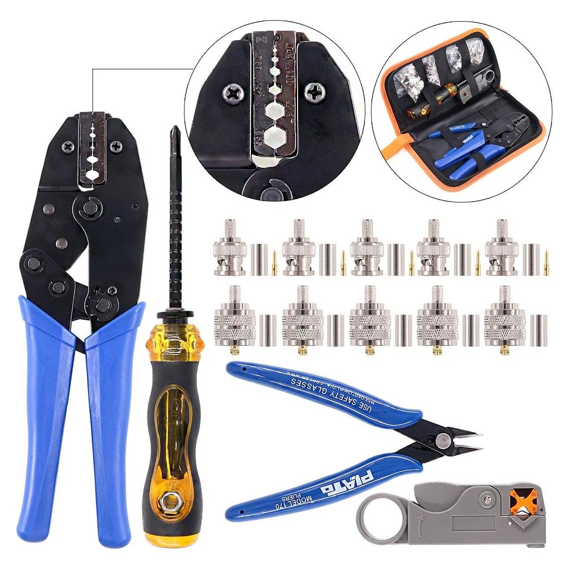 Kit de Herramientas Coaxiales Swpeet 14 Pcs con Crimpadora