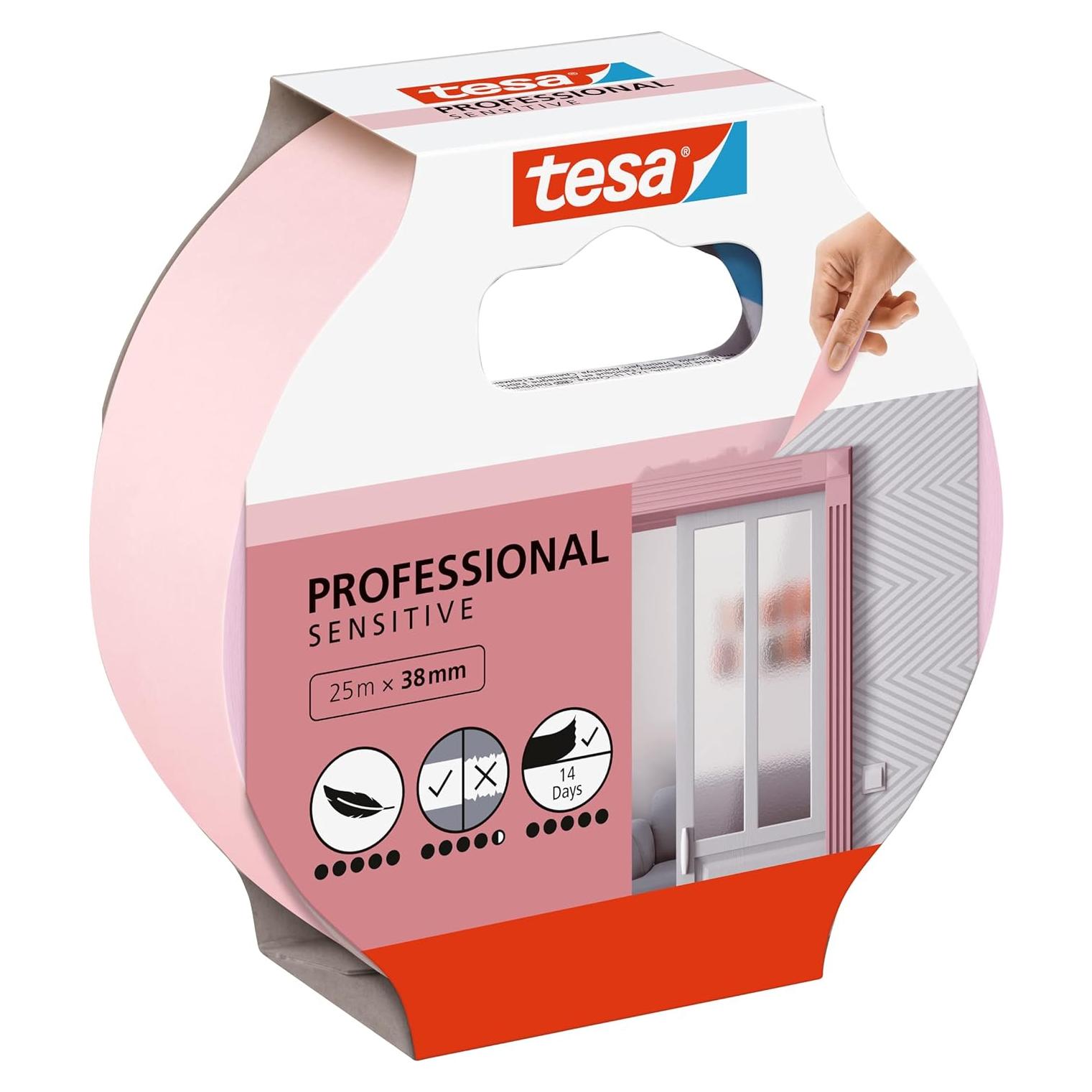 Cinta de Enmascarar Tesa para Papel Tapiz Rosa 25m x 3.8cm