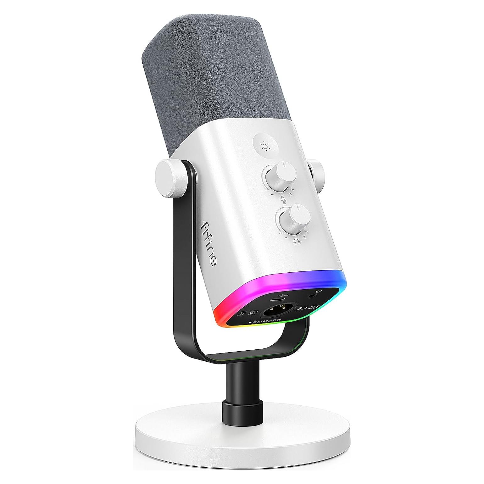 Micrófono Gaming FIFINE AM8 Blanco USB/XLR RGB para PC