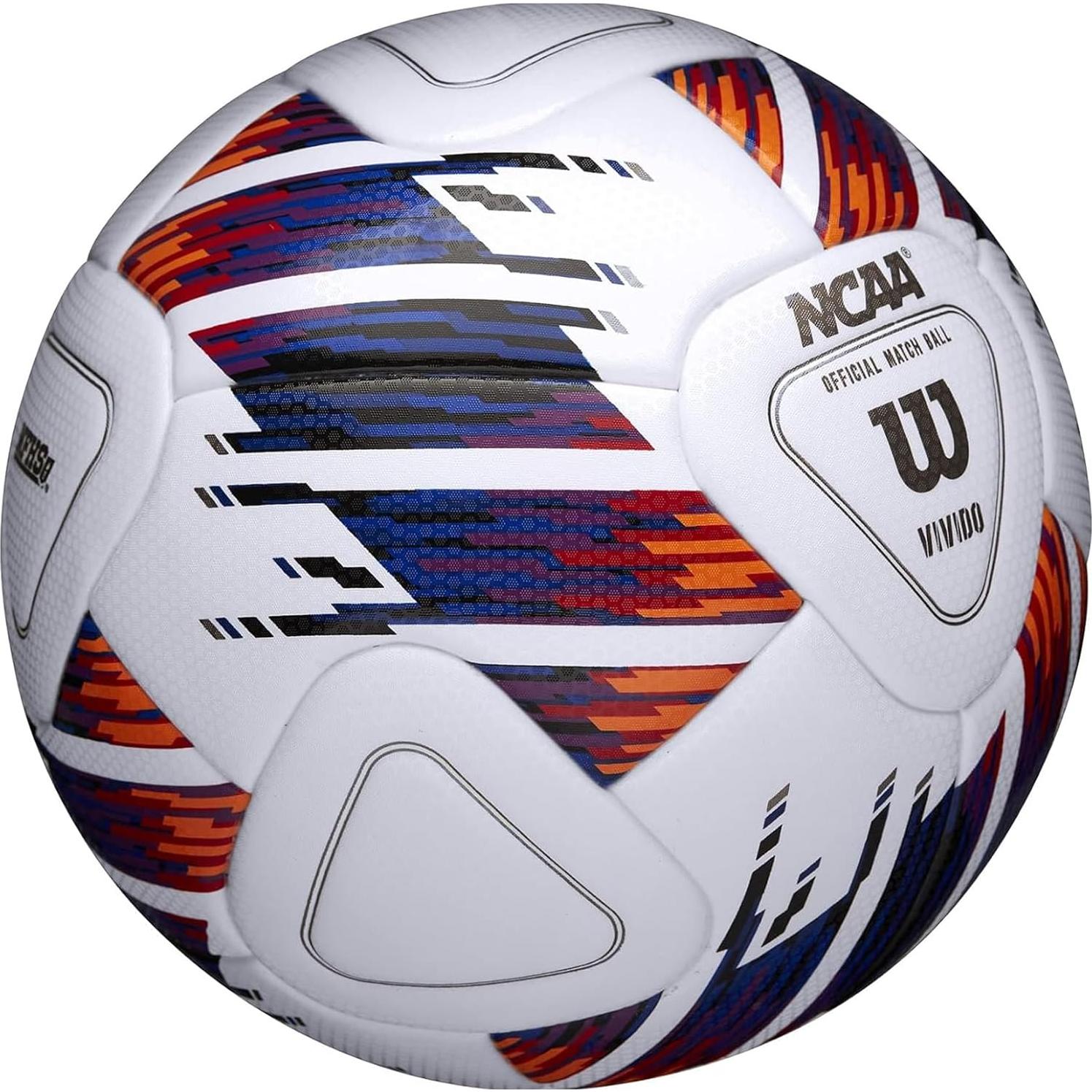 Balón de Fútbol Wilson NCAA Vivido Tamaño 5 Blanco/Naranja/Púrpura