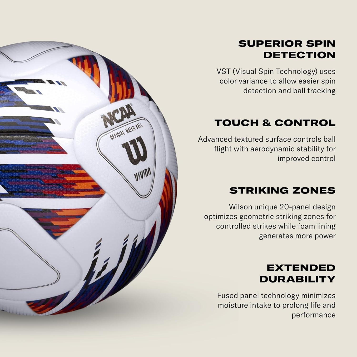 Balón de Fútbol Wilson NCAA Vivido Tamaño 5 Blanco/Naranja/Púrpura