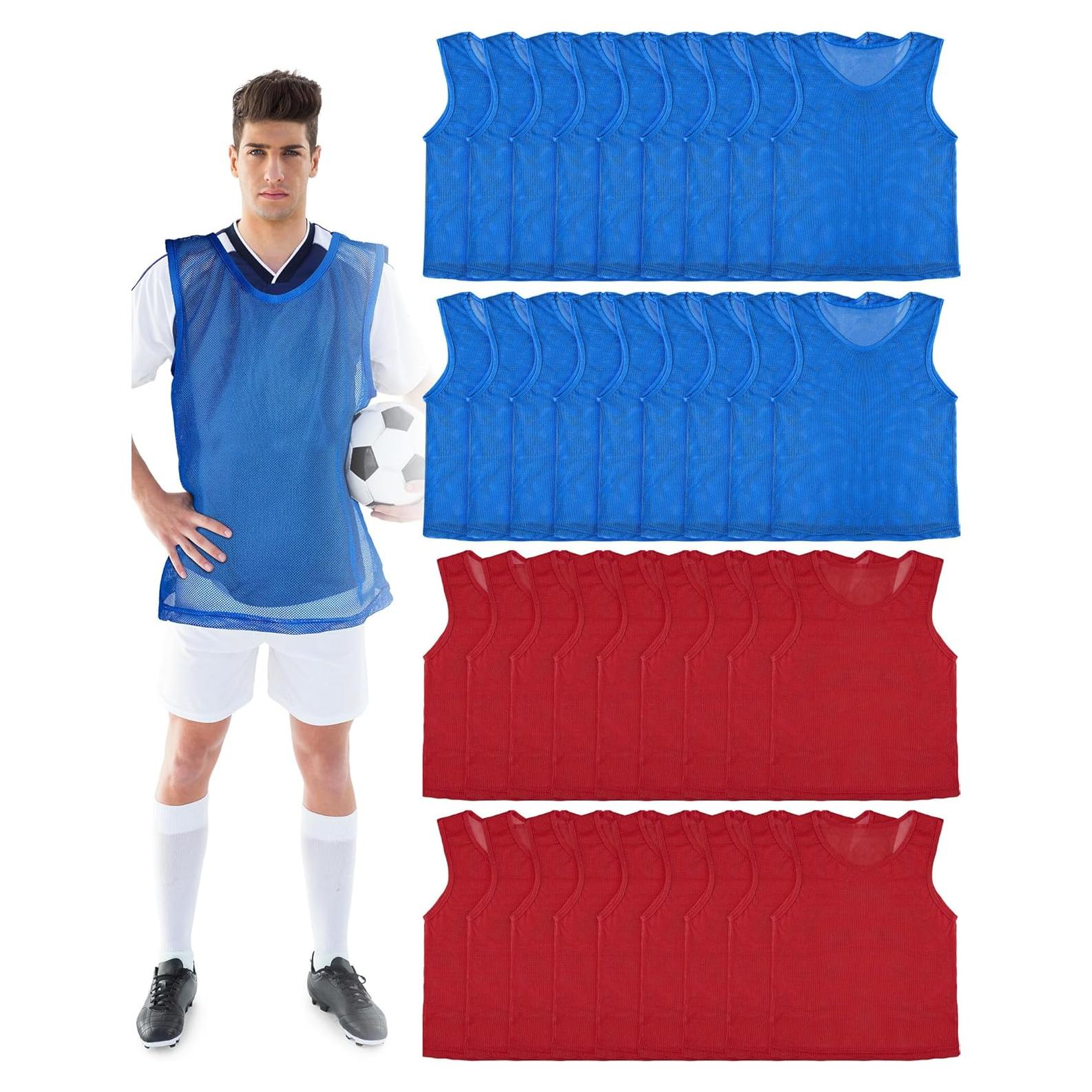 36 Chalecos de Entrenamiento para Adultos y Jóvenes - Rojo y Azul