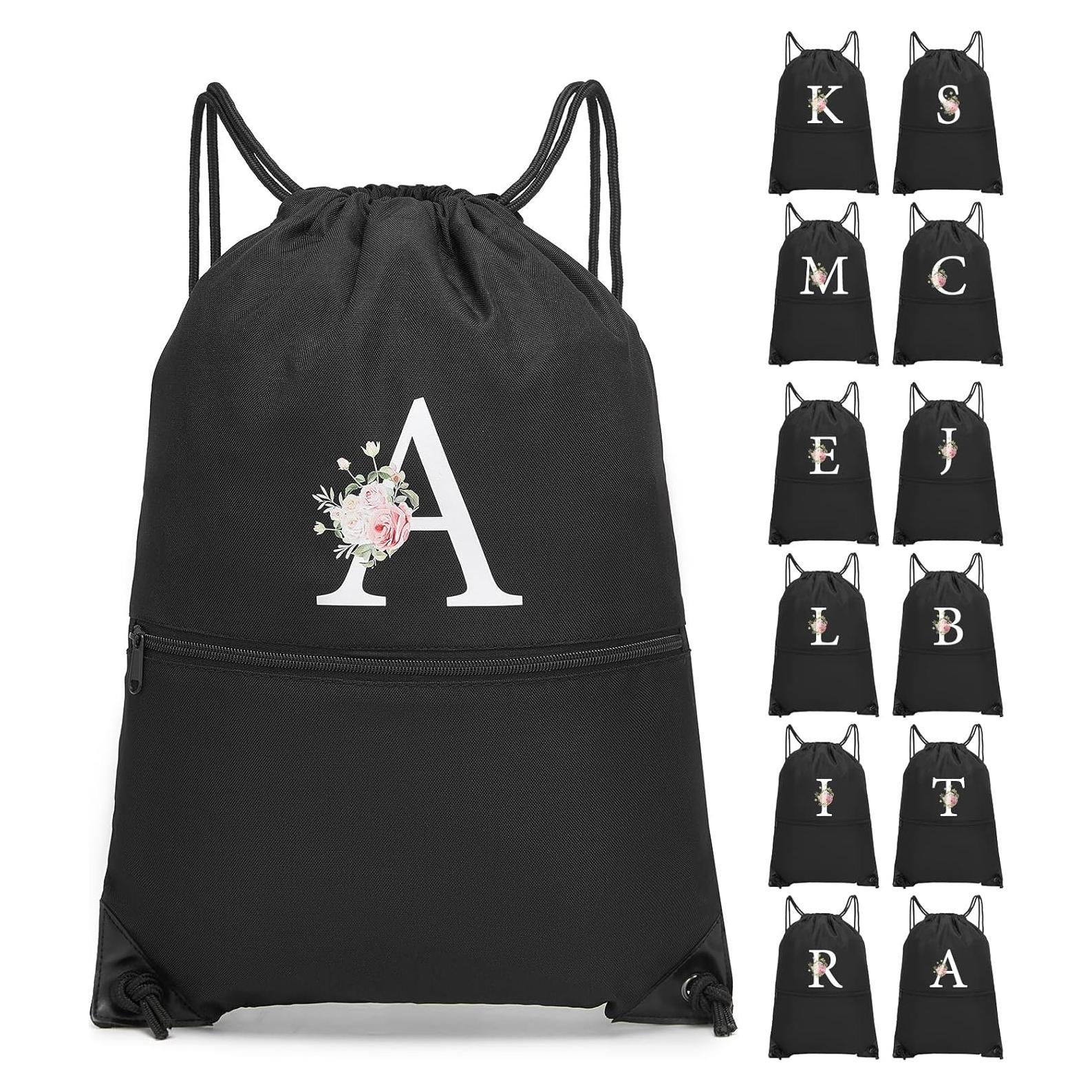 Mochila con Cordón Personalizada Negra Letra A - Resistente al Agua