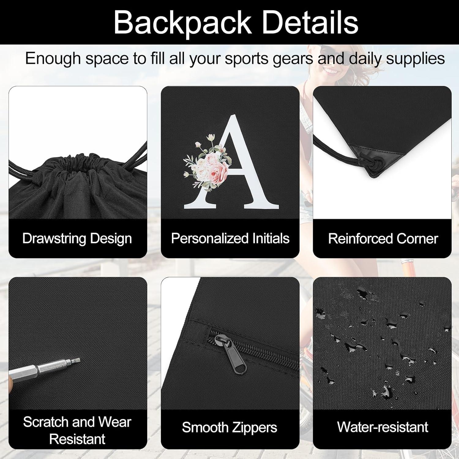 Mochila con Cordón Personalizada Negra Letra A - Resistente al Agua