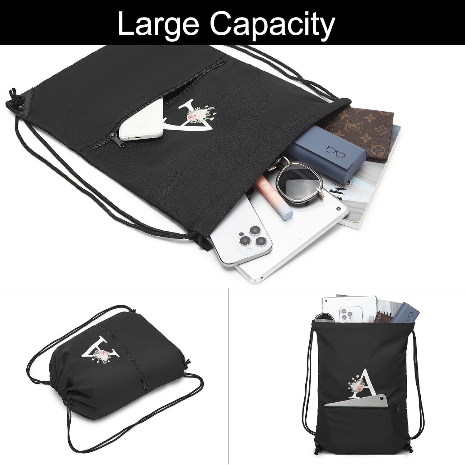 Mochila con Cordón Personalizada Negra Letra A - Resistente al Agua