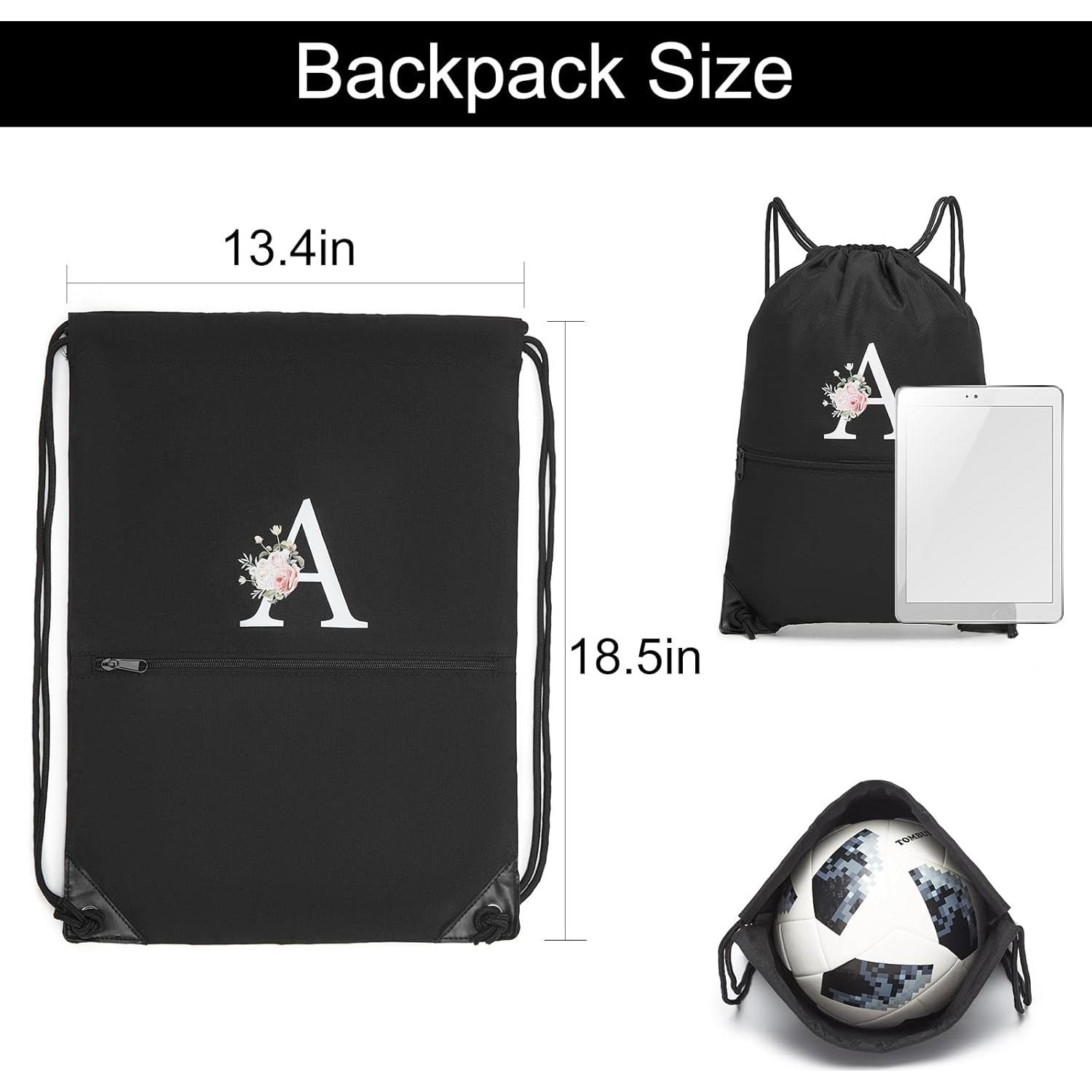 Mochila con Cordón Personalizada Negra Letra A - Resistente al Agua