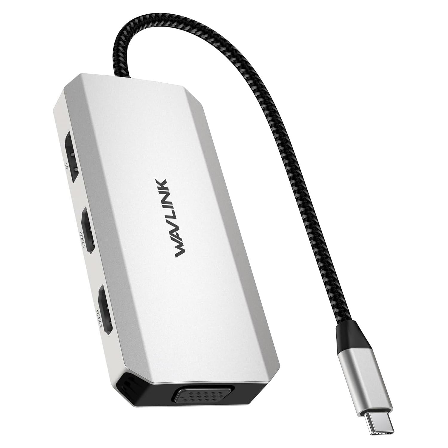 Adaptador USB C a Doble HDMI 4K 60Hz Winstars 7-en-1