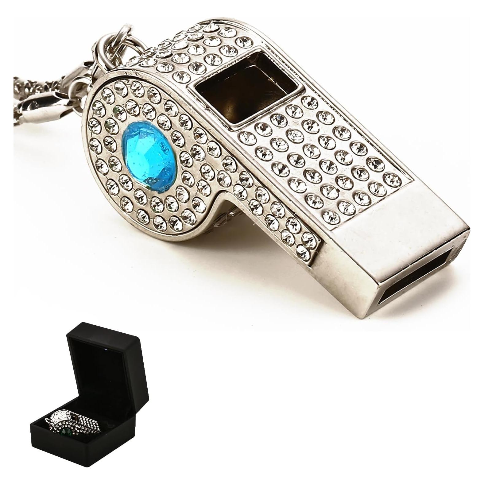 Silbato de Metal QUJIFETU con Lentejuelas y Cadena Ajustable