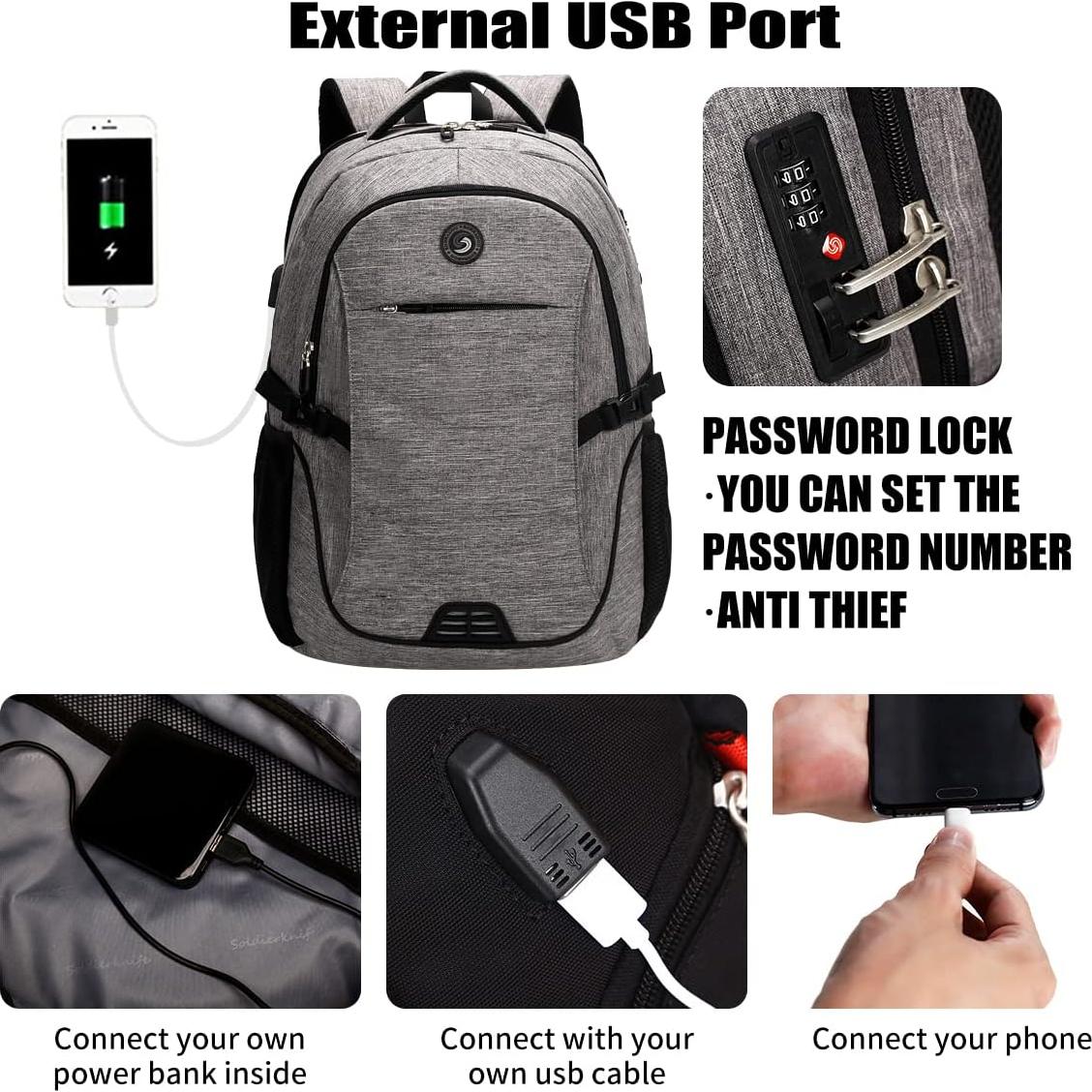 Mochila Antirrobo SHRRADOO 17" USB para Portátil y Viaje