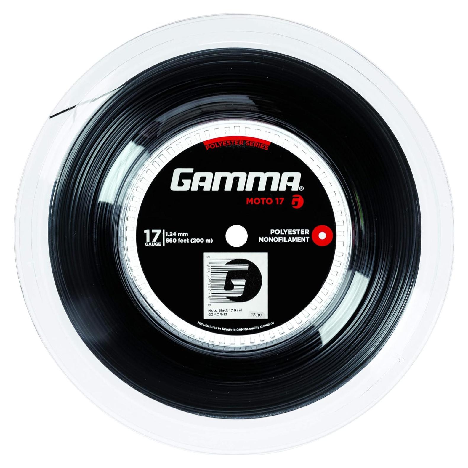 Cuerda de Tenis GAMMA Moto 17g Negra, Poliester Hexagonal