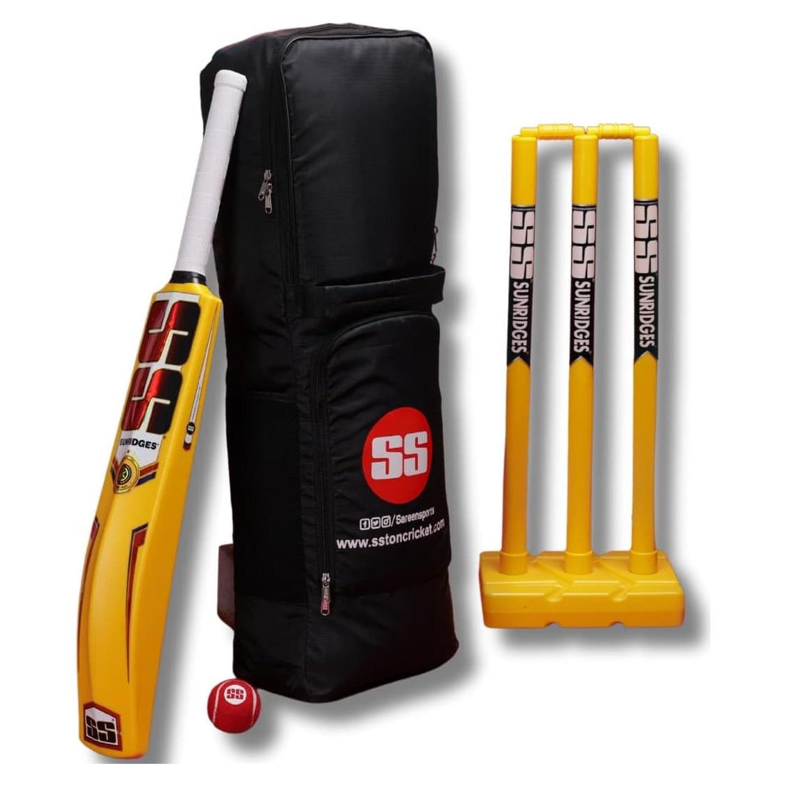 Conjunto de Cricket de Plástico SS con Bolsa Premium - 1 Bate, 3 Wickets, 1 Pelota