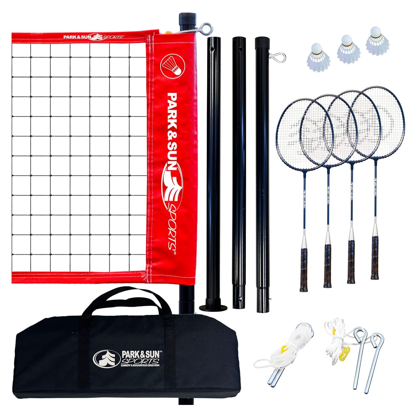 Red de Bádminton Portátil Park & Sun Sports con Accesorios