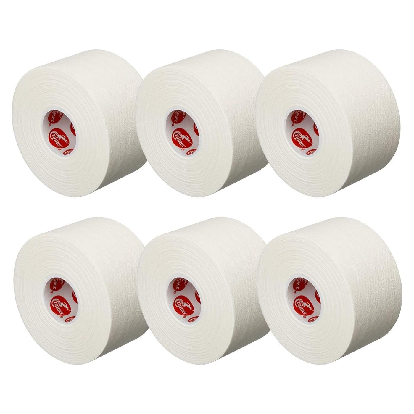 Cinta Atlética Cramer 6 Rollos 1.5" x 9.14m Blanca Soporte Fuerte
