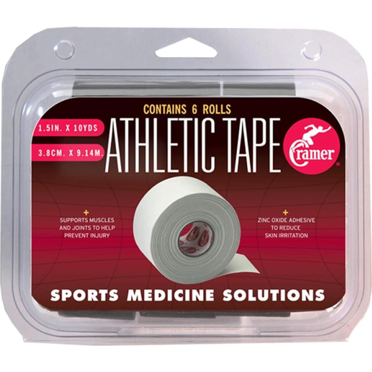 Cinta Atlética Cramer 6 Rollos 1.5" x 9.14m Blanca Soporte Fuerte