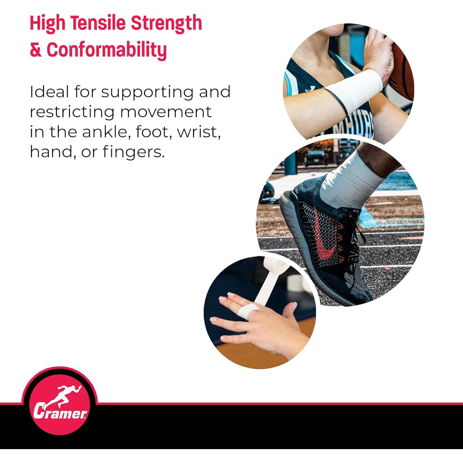 Cinta Atlética Cramer 6 Rollos 1.5" x 9.14m Blanca Soporte Fuerte