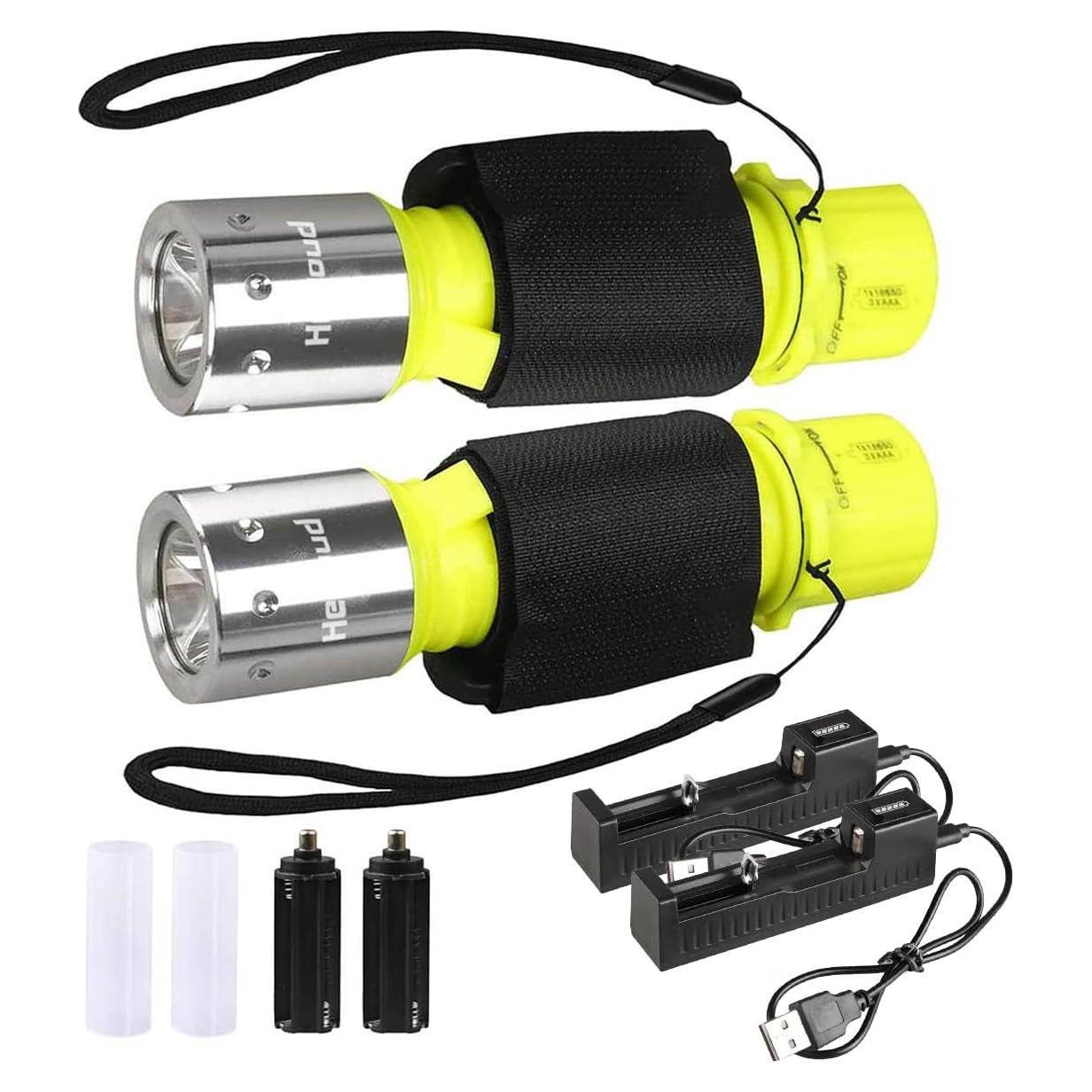 Linterna de Buceo HECLOUD IPX8 Recargable 3 Modos LED