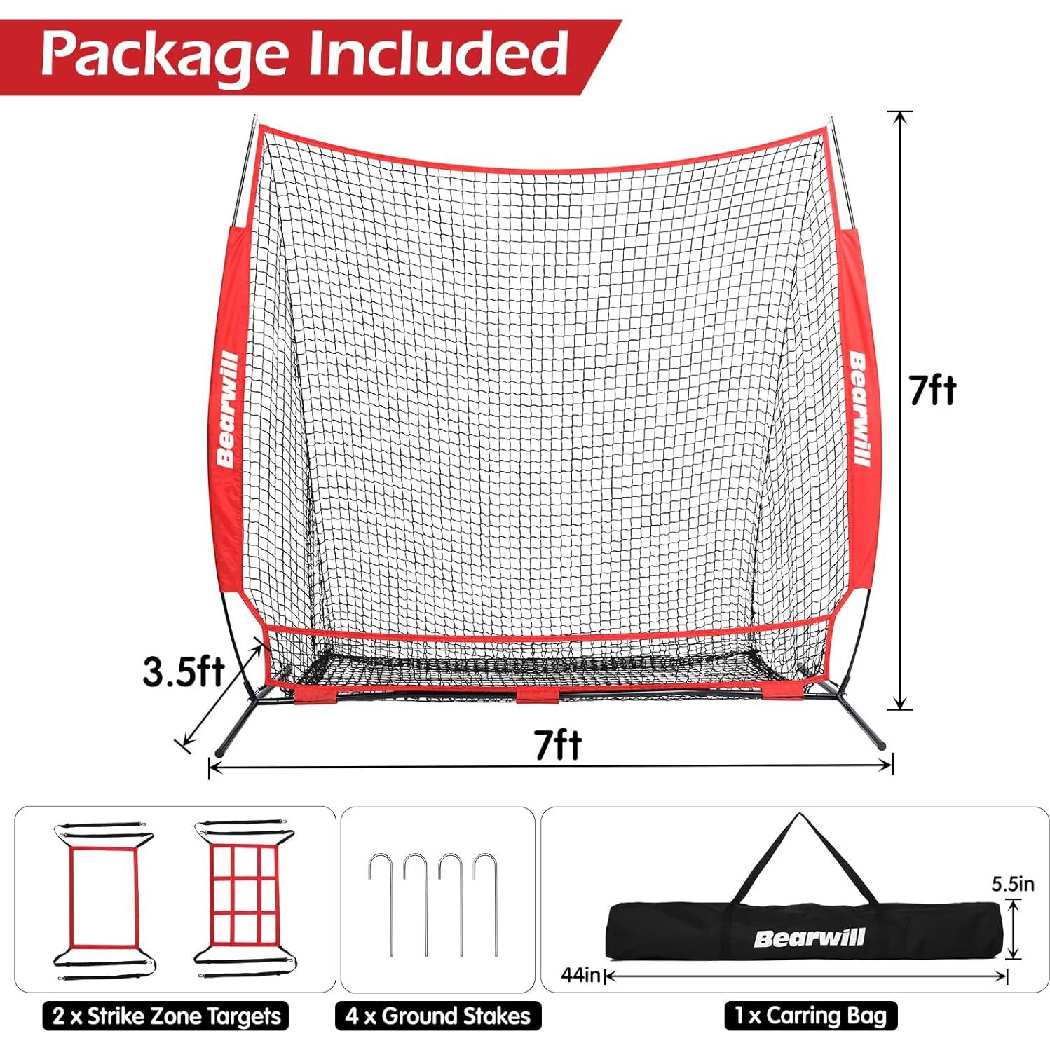 Red de Béisbol Bearwill 7x7 pies con Sistema de Recolección