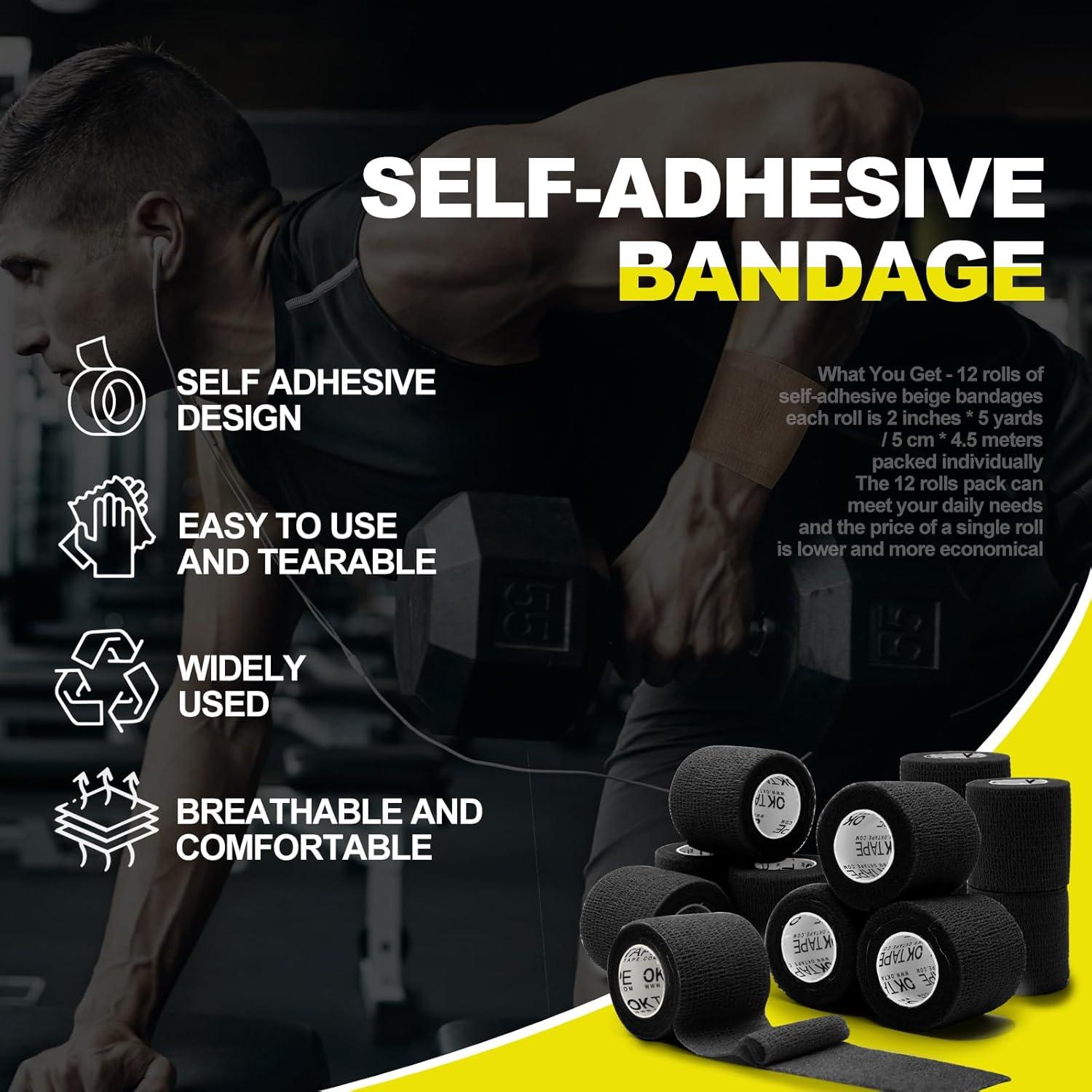 Venda Autoadhesiva OK TAPE 5 cm x 4.57 m Negra - Cinta Atlética