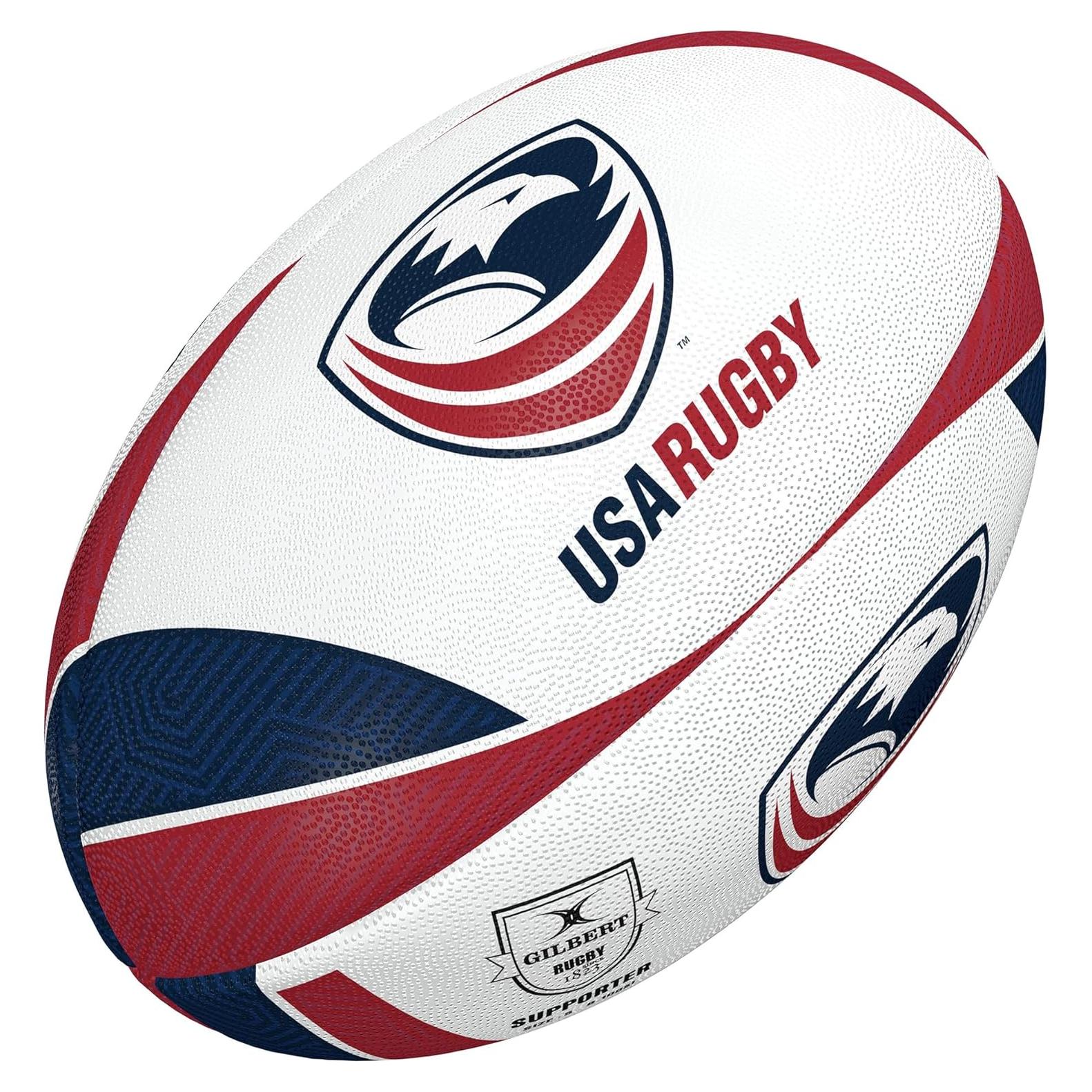 Balón de Rugby Gilbert USA Supporter Tamaño 5 - Rojo/Blanco/Azul