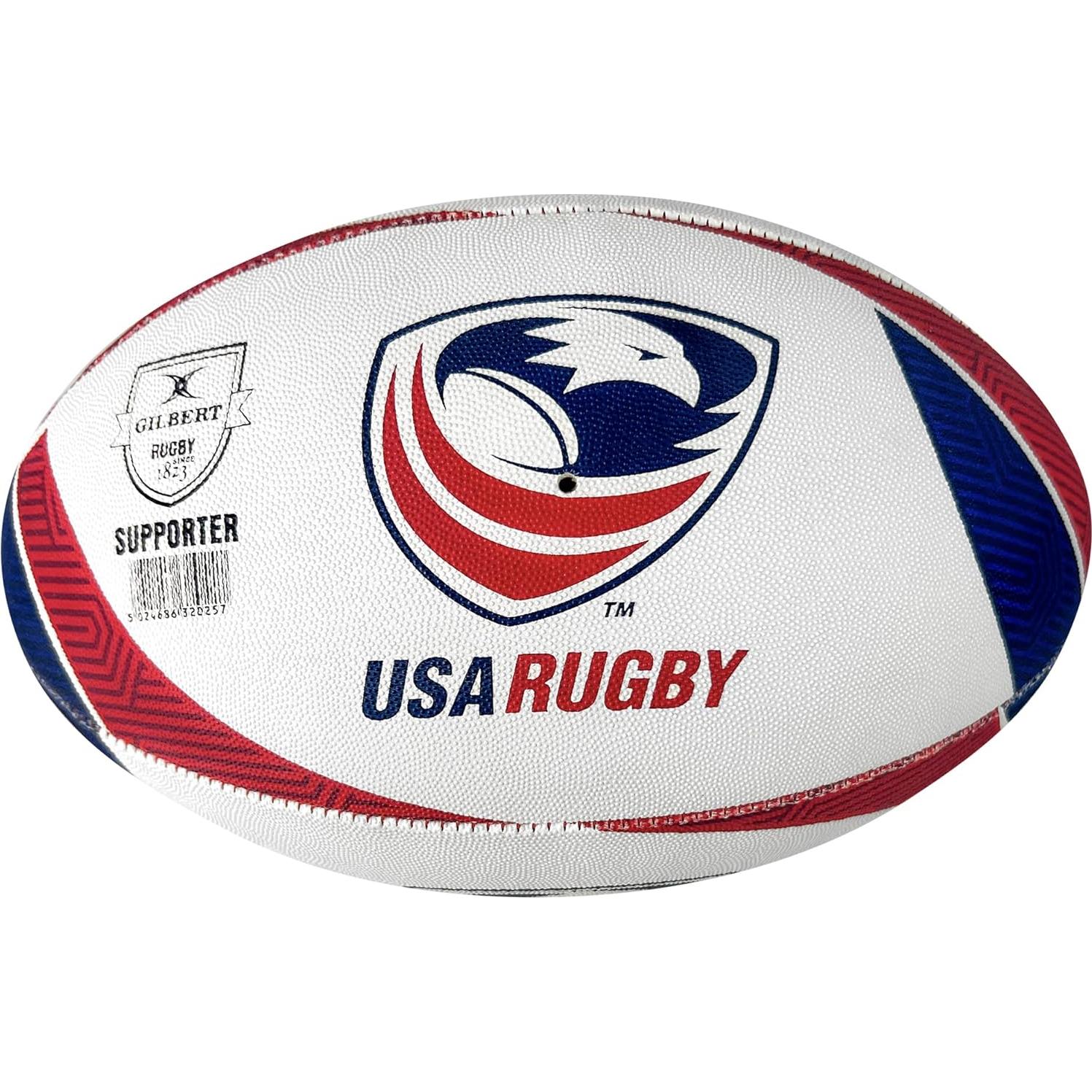 Balón de Rugby Gilbert USA Supporter Tamaño 5 - Rojo/Blanco/Azul