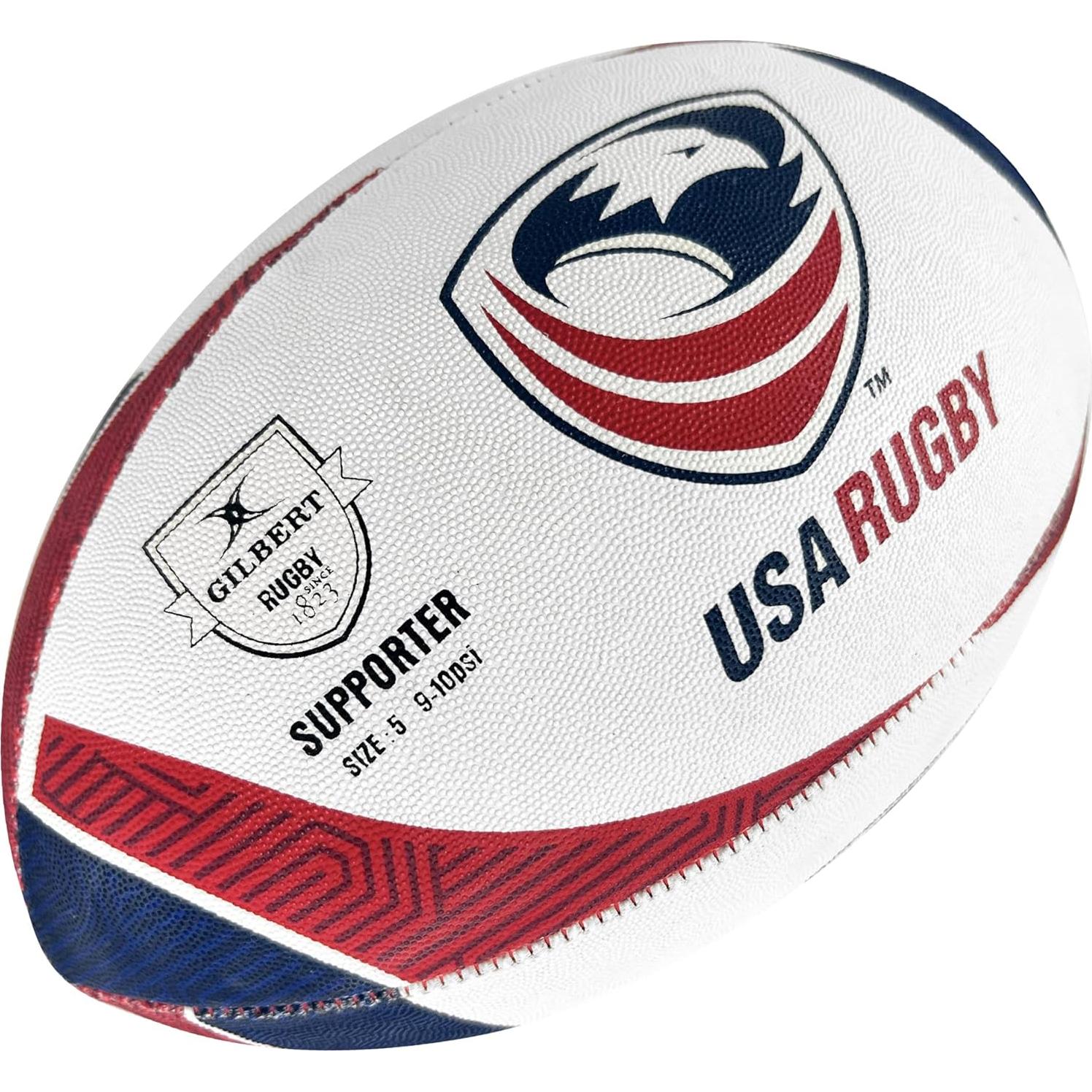 Balón de Rugby Gilbert USA Supporter Tamaño 5 - Rojo/Blanco/Azul