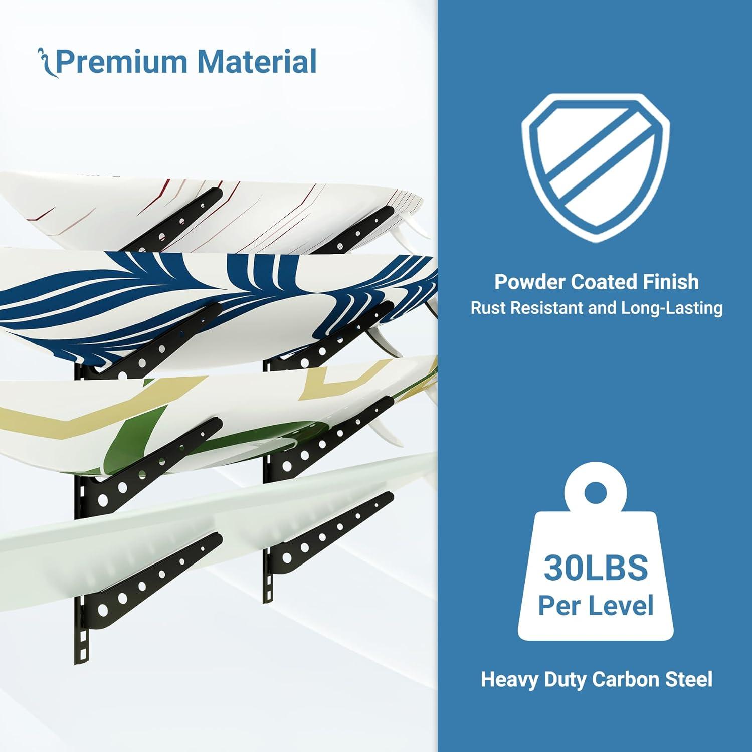 Soporte de Pared Neorexon para 4 Tablas de Surf Ajustable